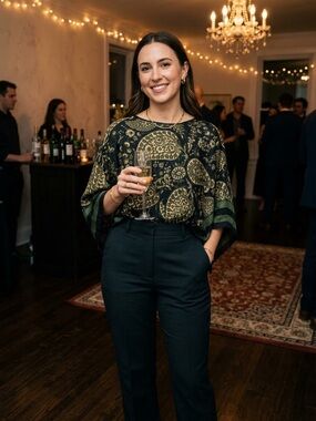 Woven Paisley-Print Blouse and High-Rise Pants Set - Black/Olive (kimono)